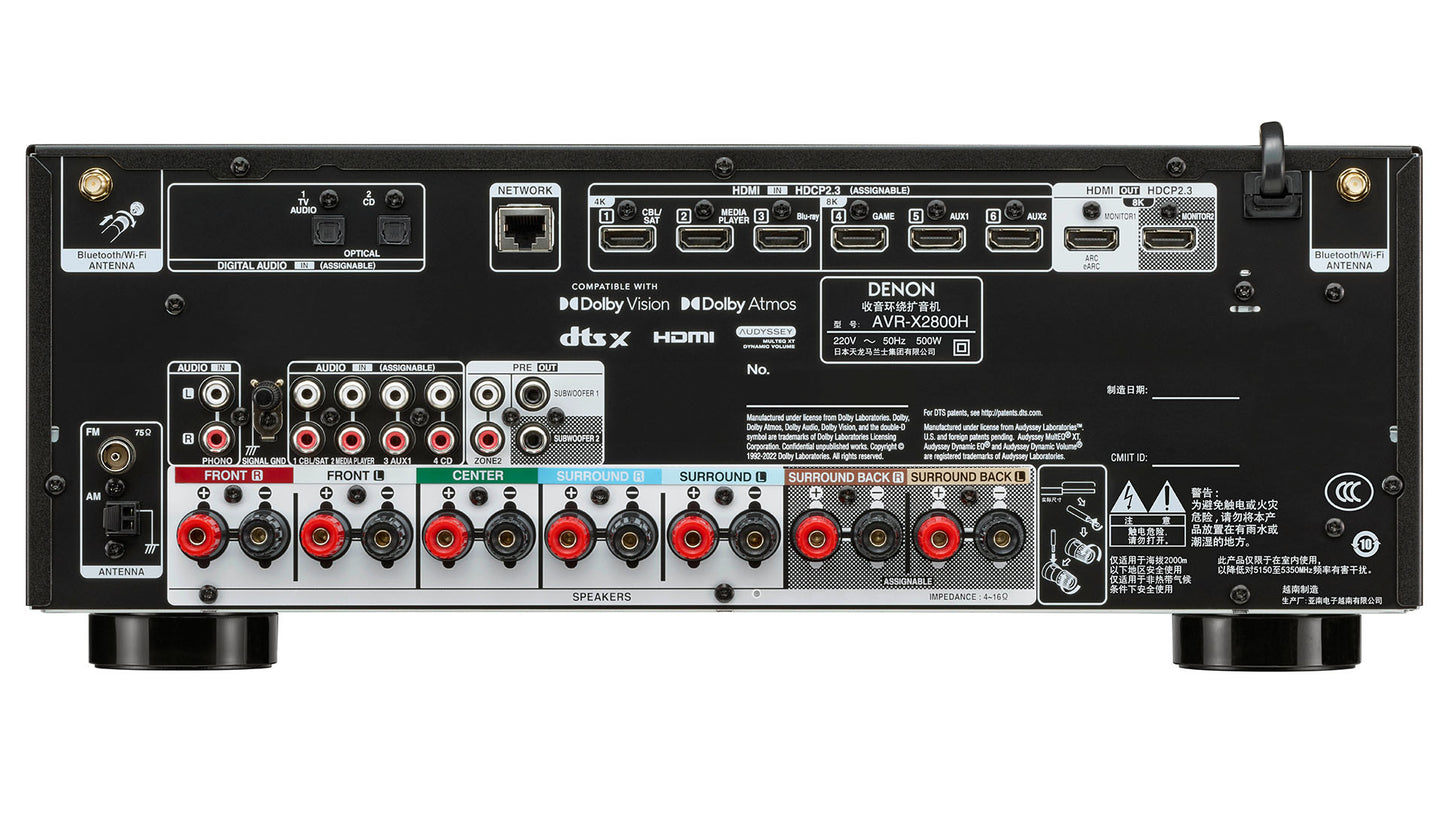 DENON AVR-X2800H 7.2CH 8K AV RECEIVER 3D AUDIO AND HEOS BUILT-IN®