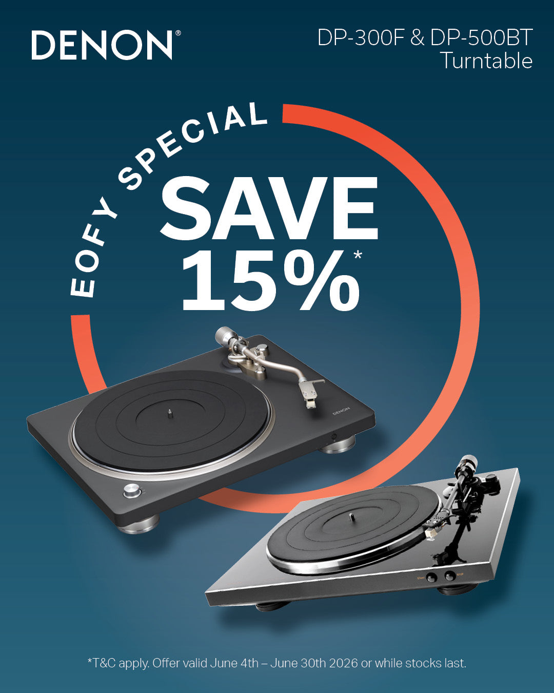 DENON DP-500BT PREMIUM SEMI-AUTOMATIC HI-FI TURNTABLE WITH BLUETOOTH
